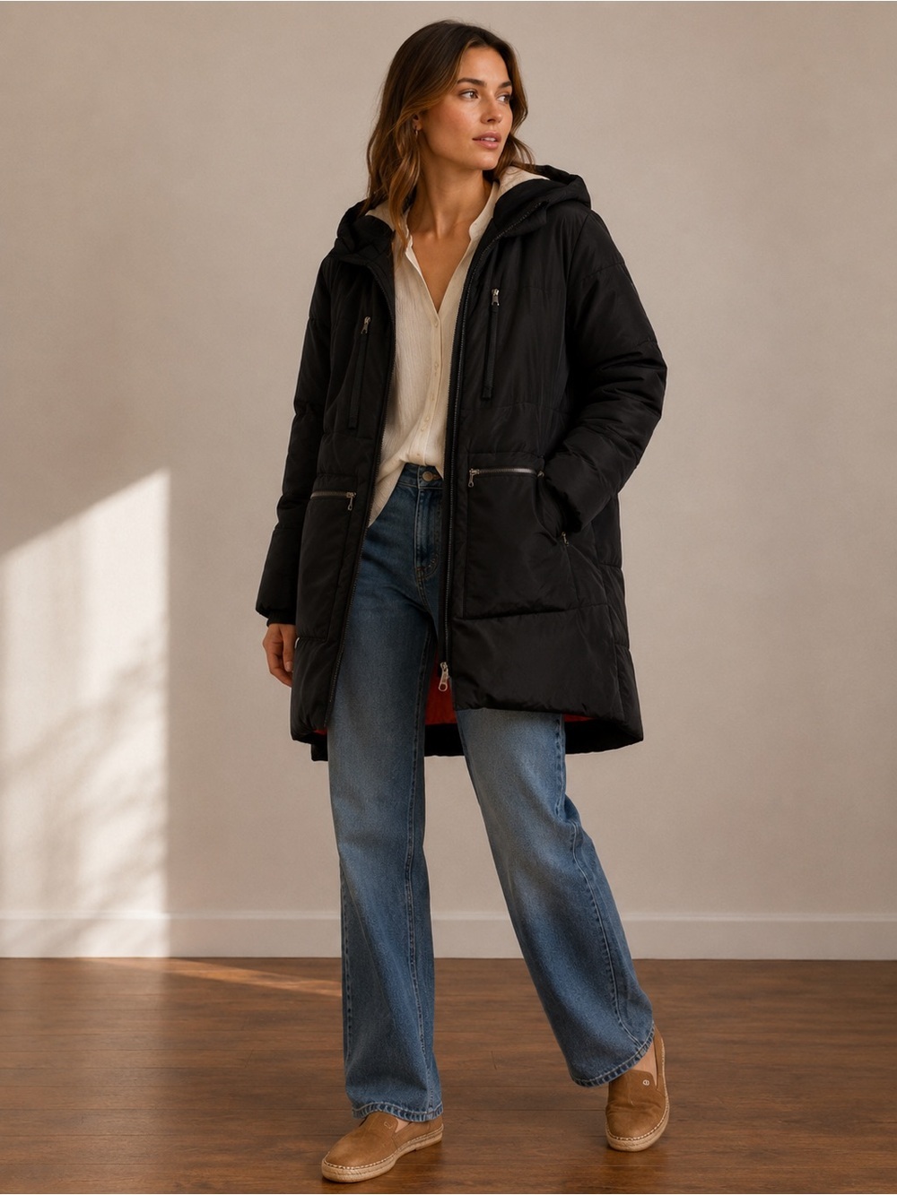 Steve Madden Black Hooded Puffer Coat – Size Small
